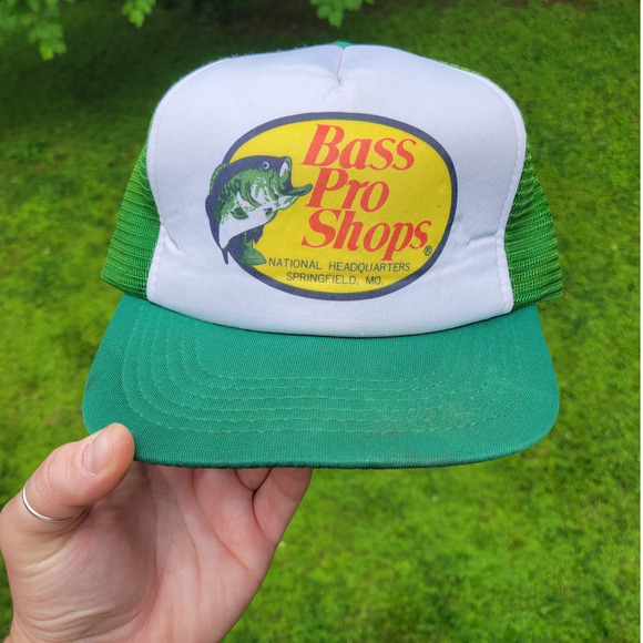 Vintage 80s Bass Pro Shops Green Mesh Snapback Hat - Picture 1 of 3